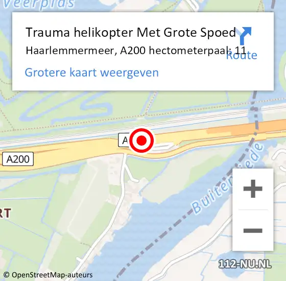 Locatie op kaart van de 112 melding: Trauma helikopter Met Grote Spoed Naar Haarlemmermeer, A200 hectometerpaal: 11 op 30 januari 2022 20:57