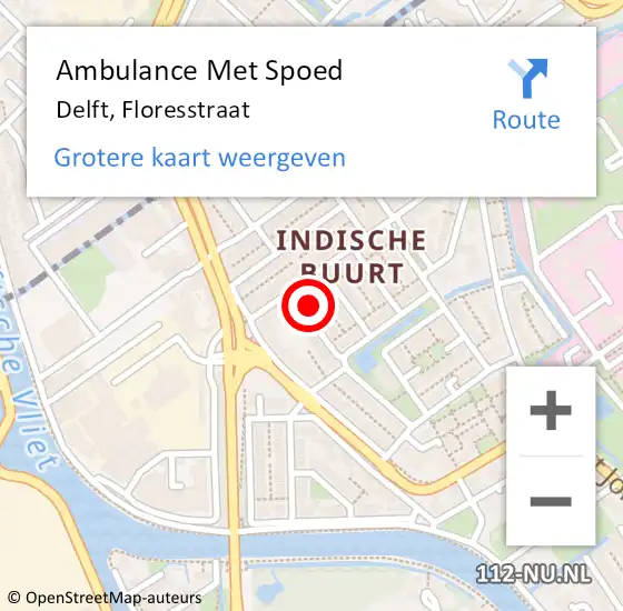 Locatie op kaart van de 112 melding: Ambulance Met Spoed Naar Delft, Floresstraat op 30 januari 2022 21:00