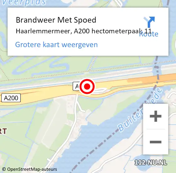 Locatie op kaart van de 112 melding: Brandweer Met Spoed Naar Haarlemmermeer, A200 hectometerpaal: 11 op 30 januari 2022 21:05