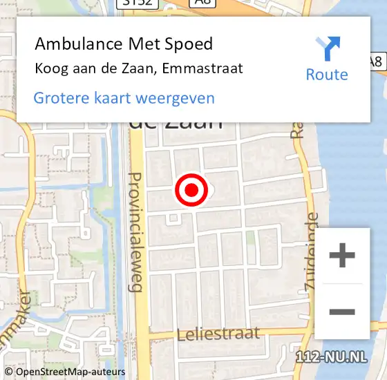 Locatie op kaart van de 112 melding: Ambulance Met Spoed Naar Koog aan de Zaan, Emmastraat op 30 januari 2022 21:08