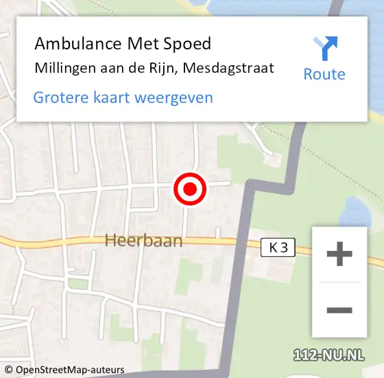 Locatie op kaart van de 112 melding: Ambulance Met Spoed Naar Millingen aan de Rijn, Mesdagstraat op 30 januari 2022 21:12