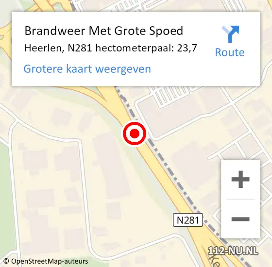 Locatie op kaart van de 112 melding: Brandweer Met Grote Spoed Naar Heerlen, N281 hectometerpaal: 23,7 op 30 januari 2022 21:23