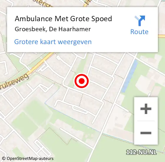 Locatie op kaart van de 112 melding: Ambulance Met Grote Spoed Naar Groesbeek, De Haarhamer op 30 januari 2022 23:39