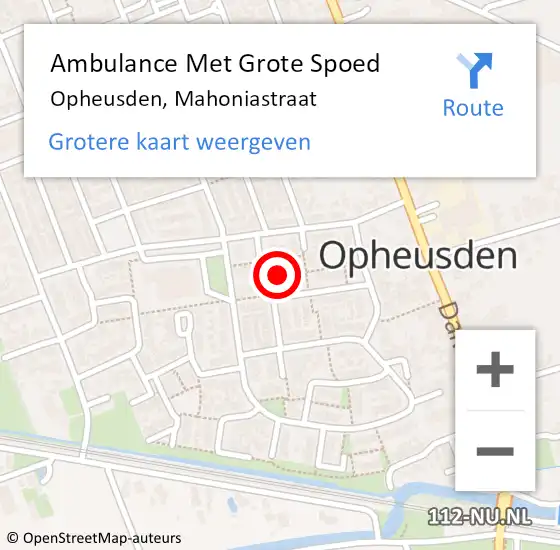 Locatie op kaart van de 112 melding: Ambulance Met Grote Spoed Naar Opheusden, Mahoniastraat op 31 januari 2022 01:17