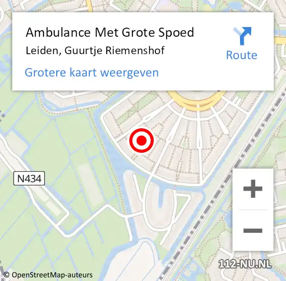 Locatie op kaart van de 112 melding: Ambulance Met Grote Spoed Naar Leiden, Guurtje Riemenshof op 31 januari 2022 03:17