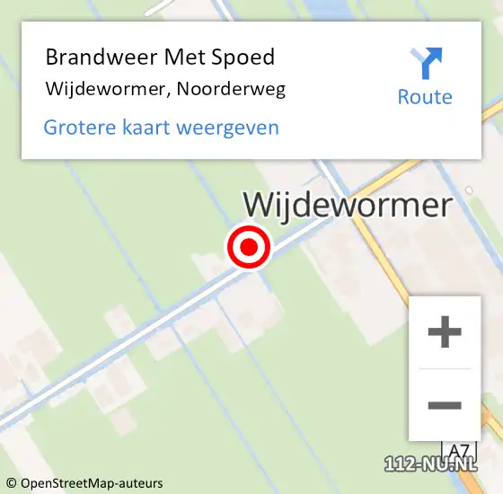 Locatie op kaart van de 112 melding: Brandweer Met Spoed Naar Wijdewormer, Noorderweg op 31 januari 2022 05:36