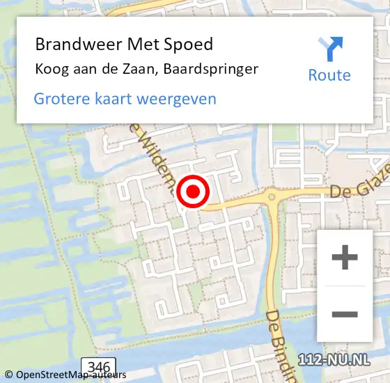 Locatie op kaart van de 112 melding: Brandweer Met Spoed Naar Koog aan de Zaan, Baardspringer op 31 januari 2022 05:38