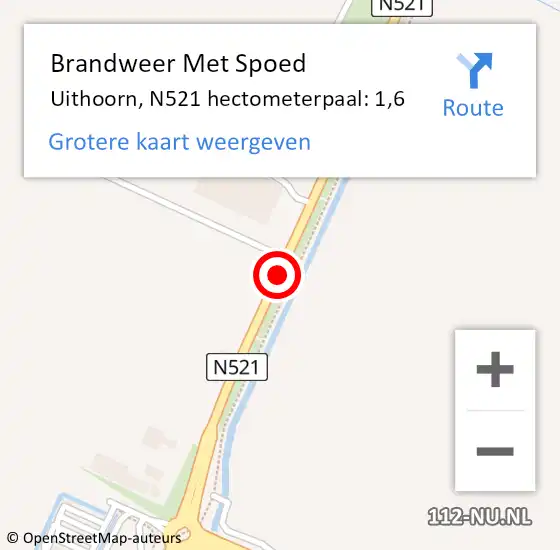 Locatie op kaart van de 112 melding: Brandweer Met Spoed Naar Uithoorn, N521 hectometerpaal: 1,6 op 31 januari 2022 05:49