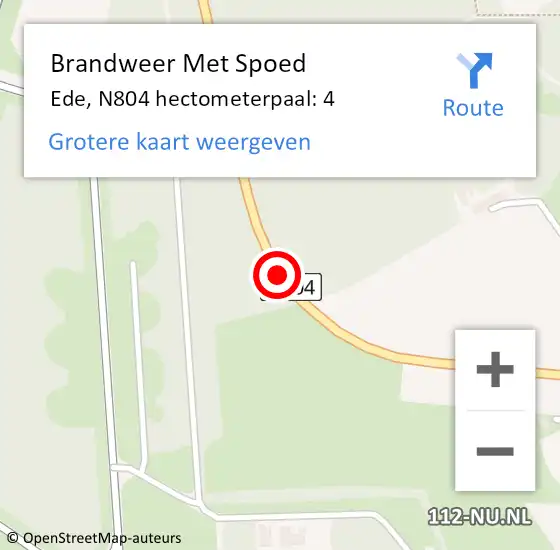 Locatie op kaart van de 112 melding: Brandweer Met Spoed Naar Ede, N804 hectometerpaal: 4 op 31 januari 2022 06:53