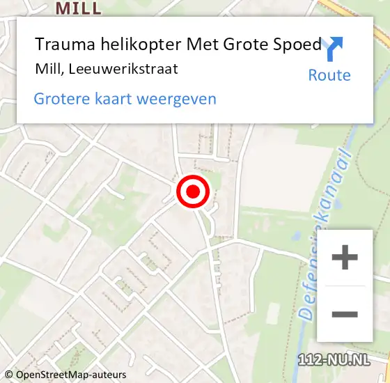 Locatie op kaart van de 112 melding: Trauma helikopter Met Grote Spoed Naar Mill, Leeuwerikstraat op 31 januari 2022 07:20