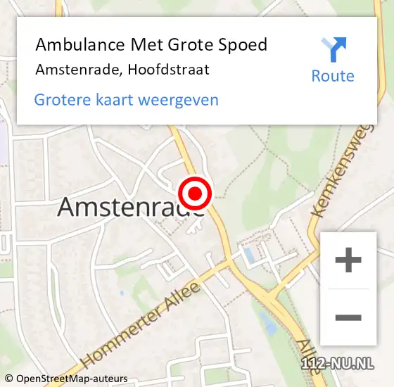 Locatie op kaart van de 112 melding: Ambulance Met Grote Spoed Naar Amstenrade, Hoofdstraat op 6 juli 2014 22:12