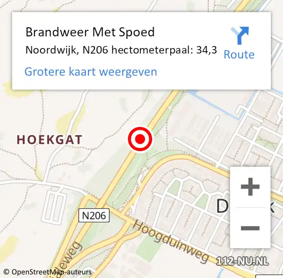 Locatie op kaart van de 112 melding: Brandweer Met Spoed Naar Noordwijk, N206 hectometerpaal: 34,3 op 31 januari 2022 08:30