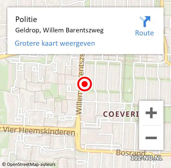 Locatie op kaart van de 112 melding: Politie Geldrop, Willem Barentszweg op 31 januari 2022 08:54