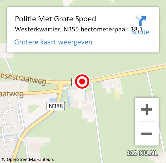 Locatie op kaart van de 112 melding: Politie Met Grote Spoed Naar Westerkwartier, N355 hectometerpaal: 38,1 op 31 januari 2022 09:09