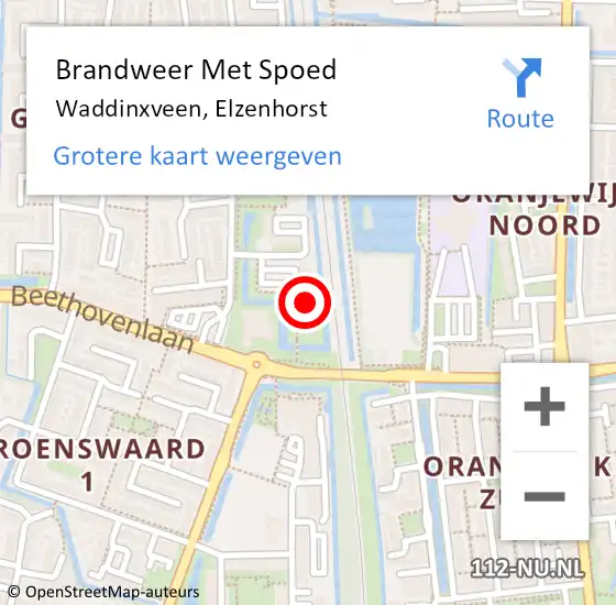 Locatie op kaart van de 112 melding: Brandweer Met Spoed Naar Waddinxveen, Elzenhorst op 6 juli 2014 22:32