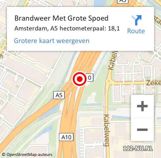 Locatie op kaart van de 112 melding: Brandweer Met Grote Spoed Naar Amsterdam, A5 hectometerpaal: 18,1 op 31 januari 2022 09:44