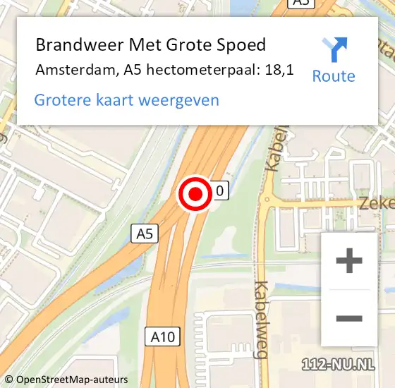 Locatie op kaart van de 112 melding: Brandweer Met Grote Spoed Naar Amsterdam, A5 hectometerpaal: 18,1 op 31 januari 2022 09:45