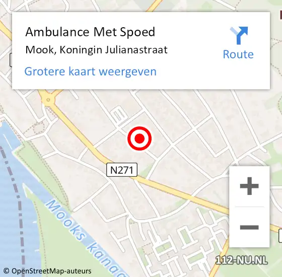 Locatie op kaart van de 112 melding: Ambulance Met Spoed Naar Mook, Koningin Julianastraat op 31 januari 2022 10:08