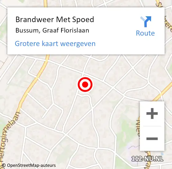 Locatie op kaart van de 112 melding: Brandweer Met Spoed Naar Bussum, Graaf Florislaan op 31 januari 2022 10:10