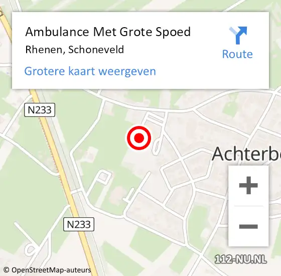 Locatie op kaart van de 112 melding: Ambulance Met Grote Spoed Naar Rhenen, Schoneveld op 31 januari 2022 10:14