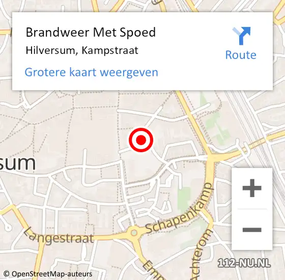 Locatie op kaart van de 112 melding: Brandweer Met Spoed Naar Hilversum, Kampstraat op 31 januari 2022 10:15