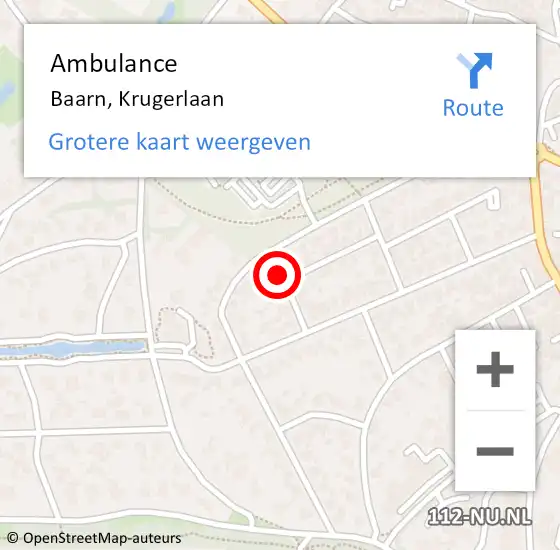 Locatie op kaart van de 112 melding: Ambulance Baarn, Krugerlaan op 6 juli 2014 22:48