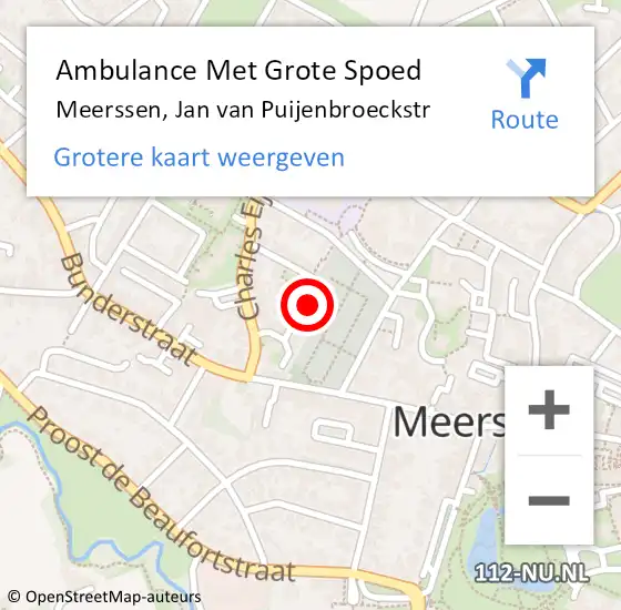 Locatie op kaart van de 112 melding: Ambulance Met Grote Spoed Naar Meerssen, Jan van Puijenbroeckstr op 6 juli 2014 22:50