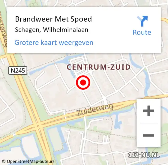 Locatie op kaart van de 112 melding: Brandweer Met Spoed Naar Schagen, Wilhelminalaan op 31 januari 2022 10:30