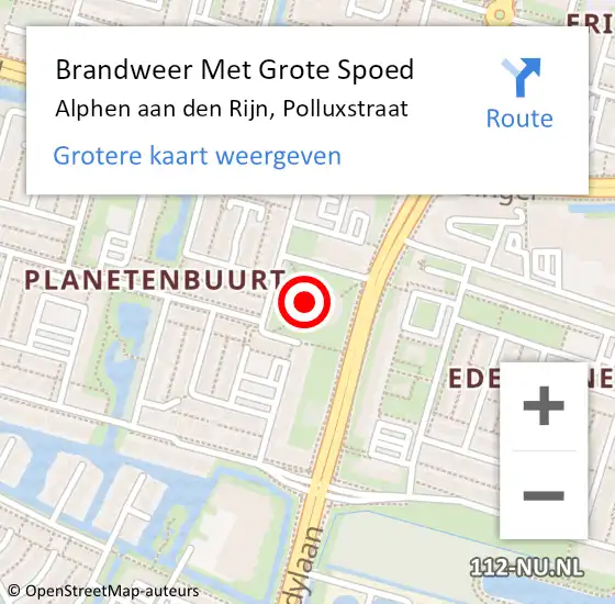 Locatie op kaart van de 112 melding: Brandweer Met Grote Spoed Naar Alphen aan den Rijn, Polluxstraat op 31 januari 2022 10:38