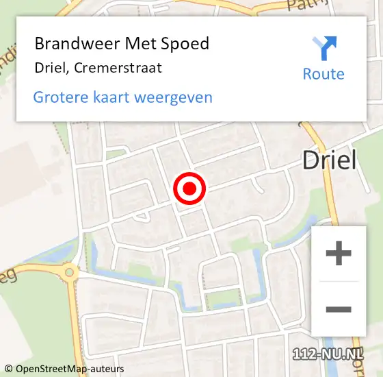 Locatie op kaart van de 112 melding: Brandweer Met Spoed Naar Driel, Cremerstraat op 31 januari 2022 10:42