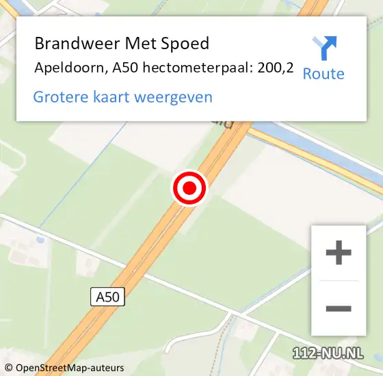 Locatie op kaart van de 112 melding: Brandweer Met Spoed Naar Apeldoorn, A50 hectometerpaal: 200,2 op 31 januari 2022 10:45