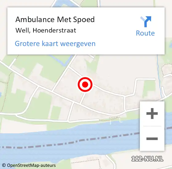 Locatie op kaart van de 112 melding: Ambulance Met Spoed Naar Well, Hoenderstraat op 7 oktober 2013 14:09