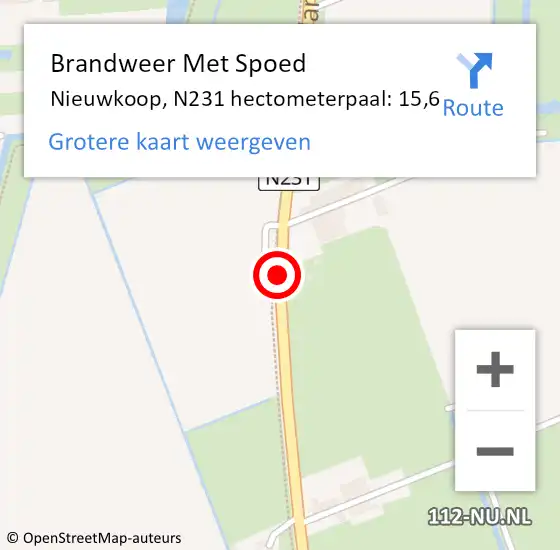 Locatie op kaart van de 112 melding: Brandweer Met Spoed Naar Nieuwkoop, N231 hectometerpaal: 15,6 op 31 januari 2022 11:01
