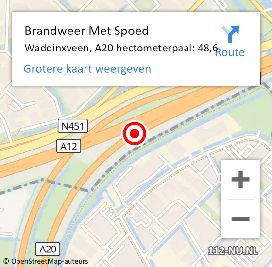 Locatie op kaart van de 112 melding: Brandweer Met Spoed Naar Waddinxveen, A20 hectometerpaal: 48,6 op 31 januari 2022 11:04