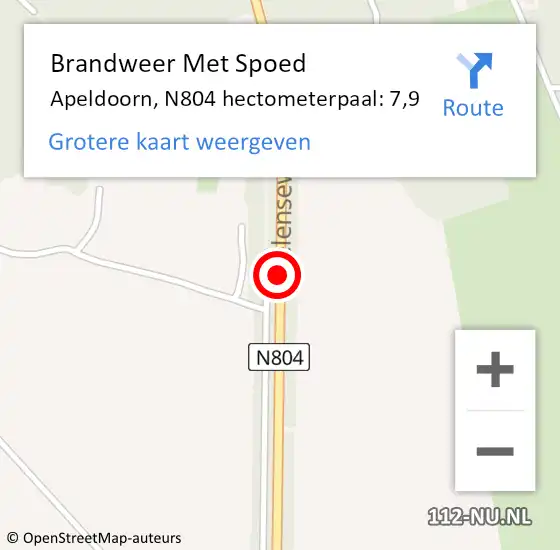Locatie op kaart van de 112 melding: Brandweer Met Spoed Naar Apeldoorn, N804 hectometerpaal: 7,9 op 31 januari 2022 11:18