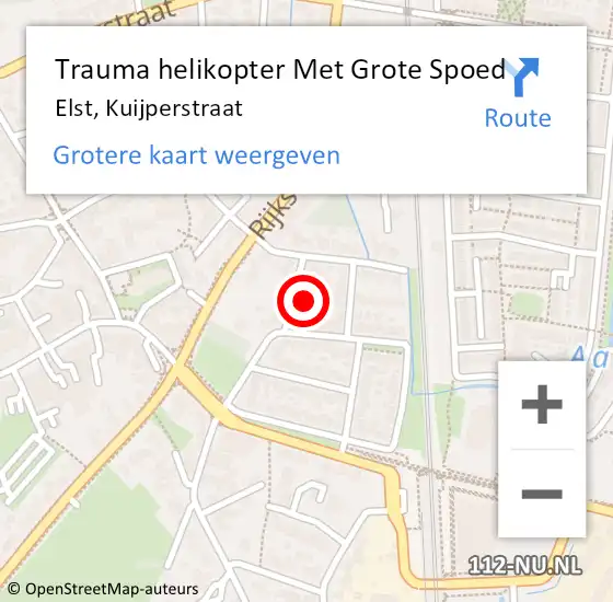 Locatie op kaart van de 112 melding: Trauma helikopter Met Grote Spoed Naar Elst, Kuijperstraat op 31 januari 2022 11:27