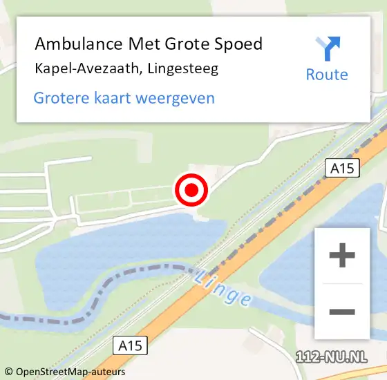 Locatie op kaart van de 112 melding: Ambulance Met Grote Spoed Naar Kapel-Avezaath, Lingesteeg op 6 juli 2014 23:13