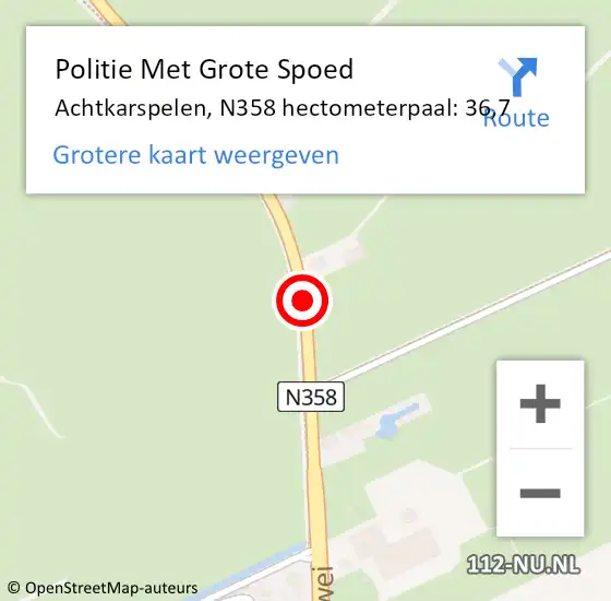 Locatie op kaart van de 112 melding: Politie Met Grote Spoed Naar Achtkarspelen, N358 hectometerpaal: 36,7 op 31 januari 2022 11:47