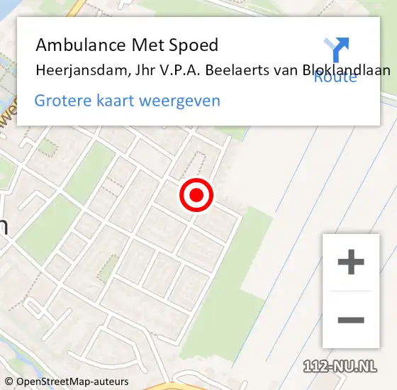 Locatie op kaart van de 112 melding: Ambulance Met Spoed Naar Heerjansdam, Jhr V.P.A. Beelaerts van Bloklandlaan op 31 januari 2022 12:08