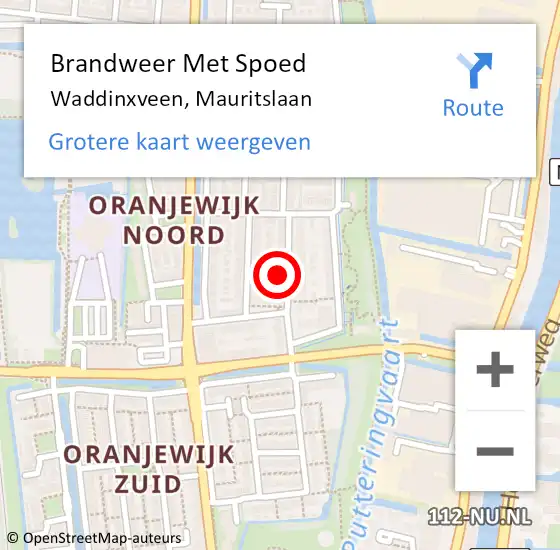 Locatie op kaart van de 112 melding: Brandweer Met Spoed Naar Waddinxveen, Mauritslaan op 31 januari 2022 12:15