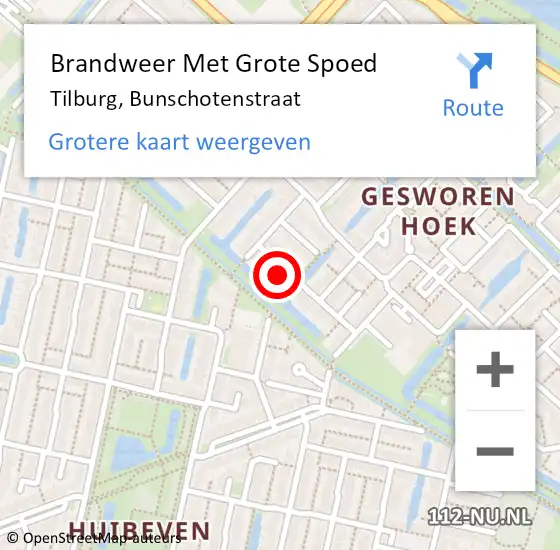 Locatie op kaart van de 112 melding: Brandweer Met Grote Spoed Naar Tilburg, Bunschotenstraat op 31 januari 2022 12:27