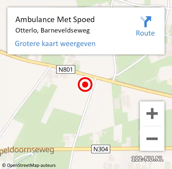 Locatie op kaart van de 112 melding: Ambulance Met Spoed Naar Otterlo, Barneveldseweg op 31 januari 2022 12:29