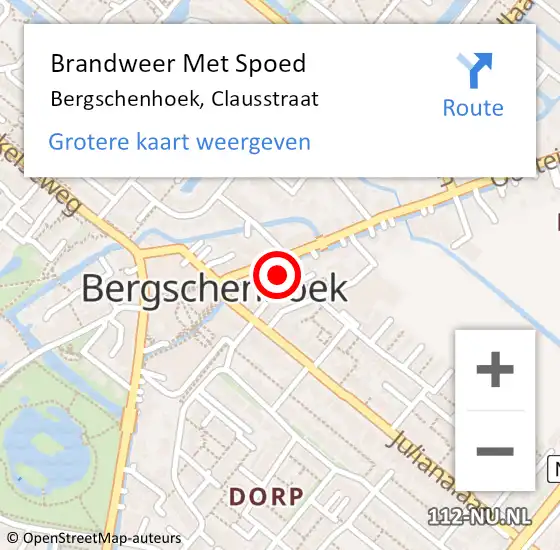 Locatie op kaart van de 112 melding: Brandweer Met Spoed Naar Bergschenhoek, Clausstraat op 31 januari 2022 12:40