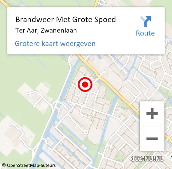 Locatie op kaart van de 112 melding: Brandweer Met Grote Spoed Naar Ter Aar, Zwanenlaan op 31 januari 2022 12:59