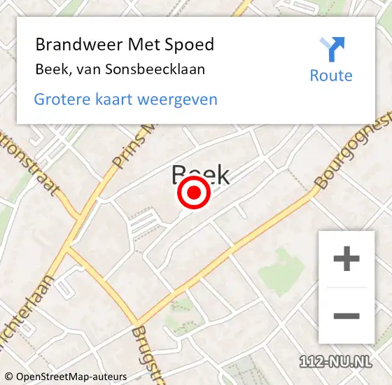 Locatie op kaart van de 112 melding: Brandweer Met Spoed Naar Beek, van Sonsbeecklaan op 31 januari 2022 13:10