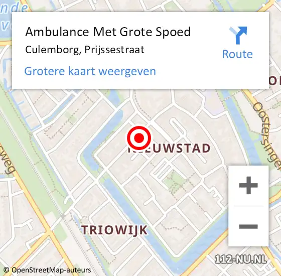 Locatie op kaart van de 112 melding: Ambulance Met Grote Spoed Naar Culemborg, Prijssestraat op 31 januari 2022 13:20
