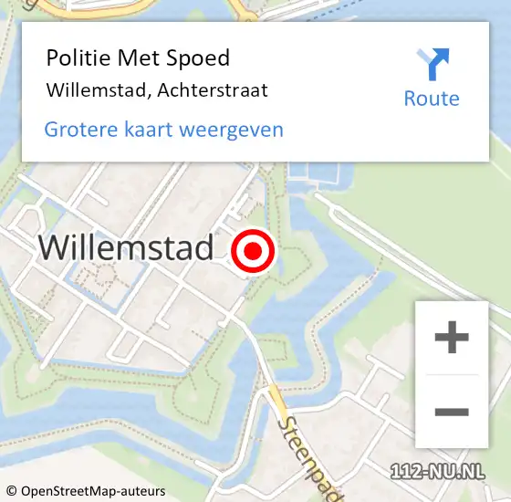 Locatie op kaart van de 112 melding: Politie Met Spoed Naar Willemstad, Achterstraat op 31 januari 2022 13:21