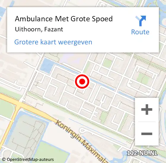 Locatie op kaart van de 112 melding: Ambulance Met Grote Spoed Naar Uithoorn, Fazant op 31 januari 2022 13:43