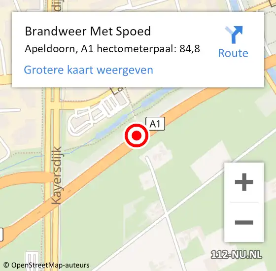 Locatie op kaart van de 112 melding: Brandweer Met Spoed Naar Apeldoorn, A1 hectometerpaal: 84,8 op 31 januari 2022 14:11
