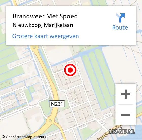 Locatie op kaart van de 112 melding: Brandweer Met Spoed Naar Nieuwkoop, Marijkelaan op 31 januari 2022 14:13